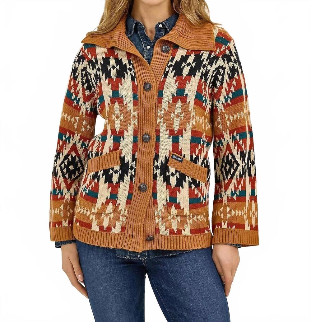 NEW WRANGLER fall aztec cardigan in mustard